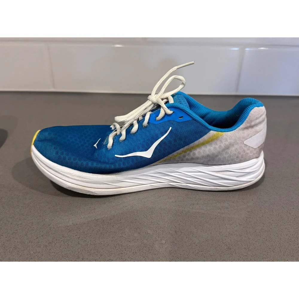 Hoka One One Rocket X Mens 10.5 Womens 11.5 Blue White Carbon Road Running Shoes